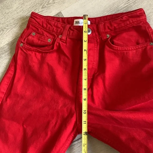 Zara The 90's Full Length Jeans Red Size 4 buttons fly raw ham - Picture 11 of 16